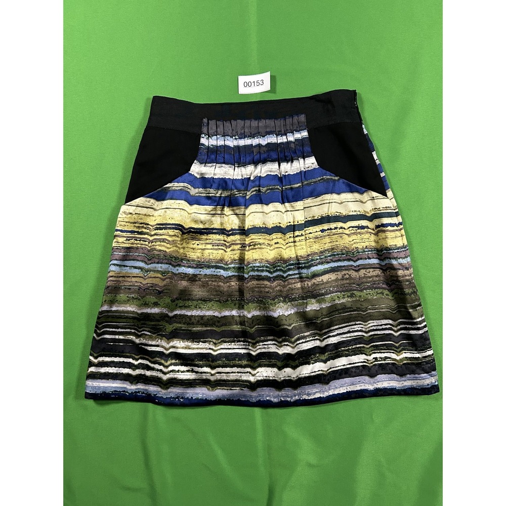 Hype Silk Blend Multi-Color Abstract Stripe Mini Skirt Womens Size 2